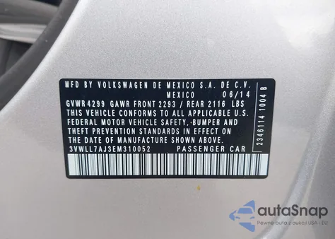 2014 Volkswagen Jetta 2.0L Tdi Value Edition from USA, damaged, VIN 3VWLL7AJ3EM310052